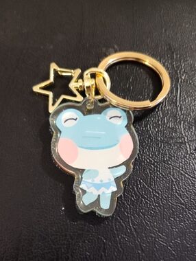 Animal Crossing Lily Blue Frog Acrylic Keychain with Gold Star Charm GUC